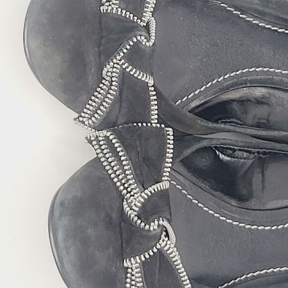 Linea Paolo Black Silver Zipper Edgy Suede Ballet Flat size 7 - Picture 10 of 14